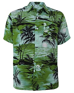 LeeHanton Men’s Green Tropical Button-Up Short Sleeve Shirt - L