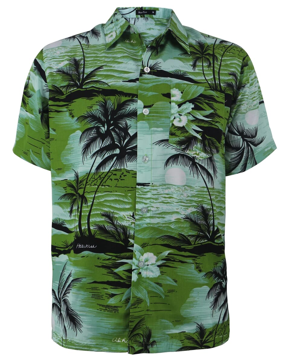 LeeHanton Men’s Green Tropical Button-Up Short Sleeve Shirt - M image number 1
