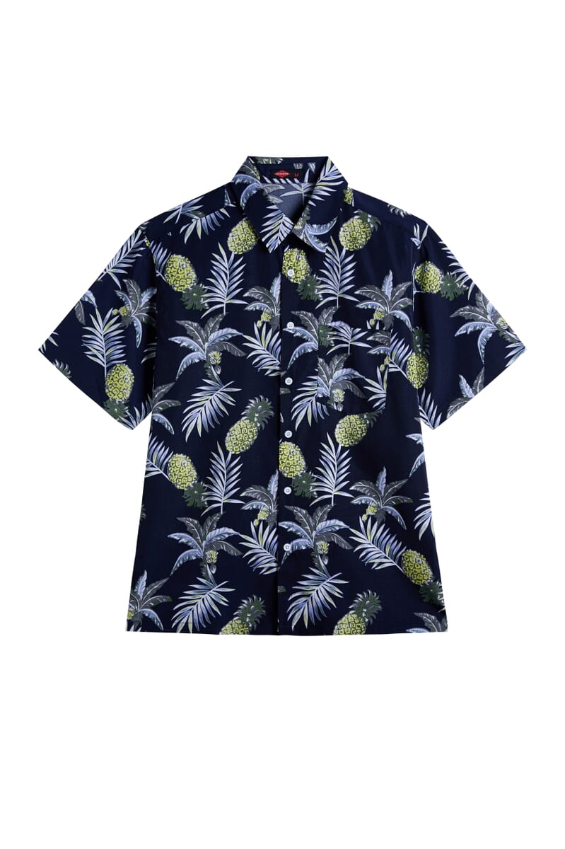 LeeHanton Men’s Navy Pineapple Button-Up Short Sleeve Shirt - L image number 0