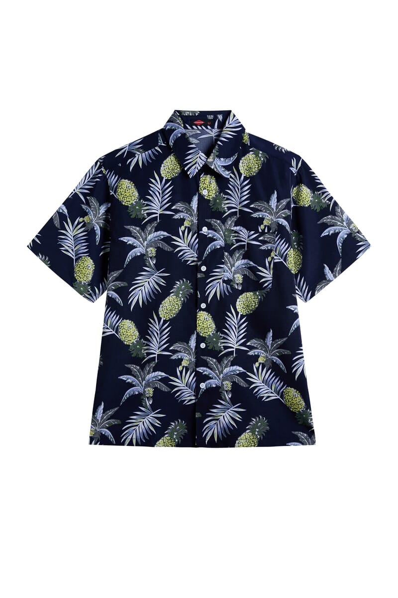 LeeHanton Men’s Navy Pineapple Button-Up Short Sleeve Shirt - L image number 1