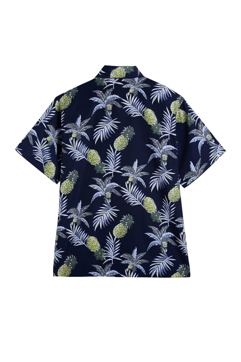 LeeHanton Men’s Navy Pineapple Button-Up Short Sleeve Shirt - L image number 2