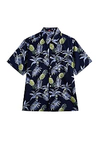 LeeHanton Men’s Navy Pineapple Button-Up Short Sleeve Shirt - M