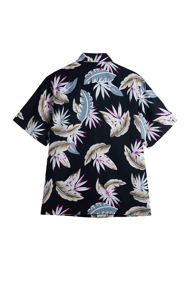 LeeHanton Men’s Black Palm Leaf Button-Up Short Sleeve Shirt - XL image number 2