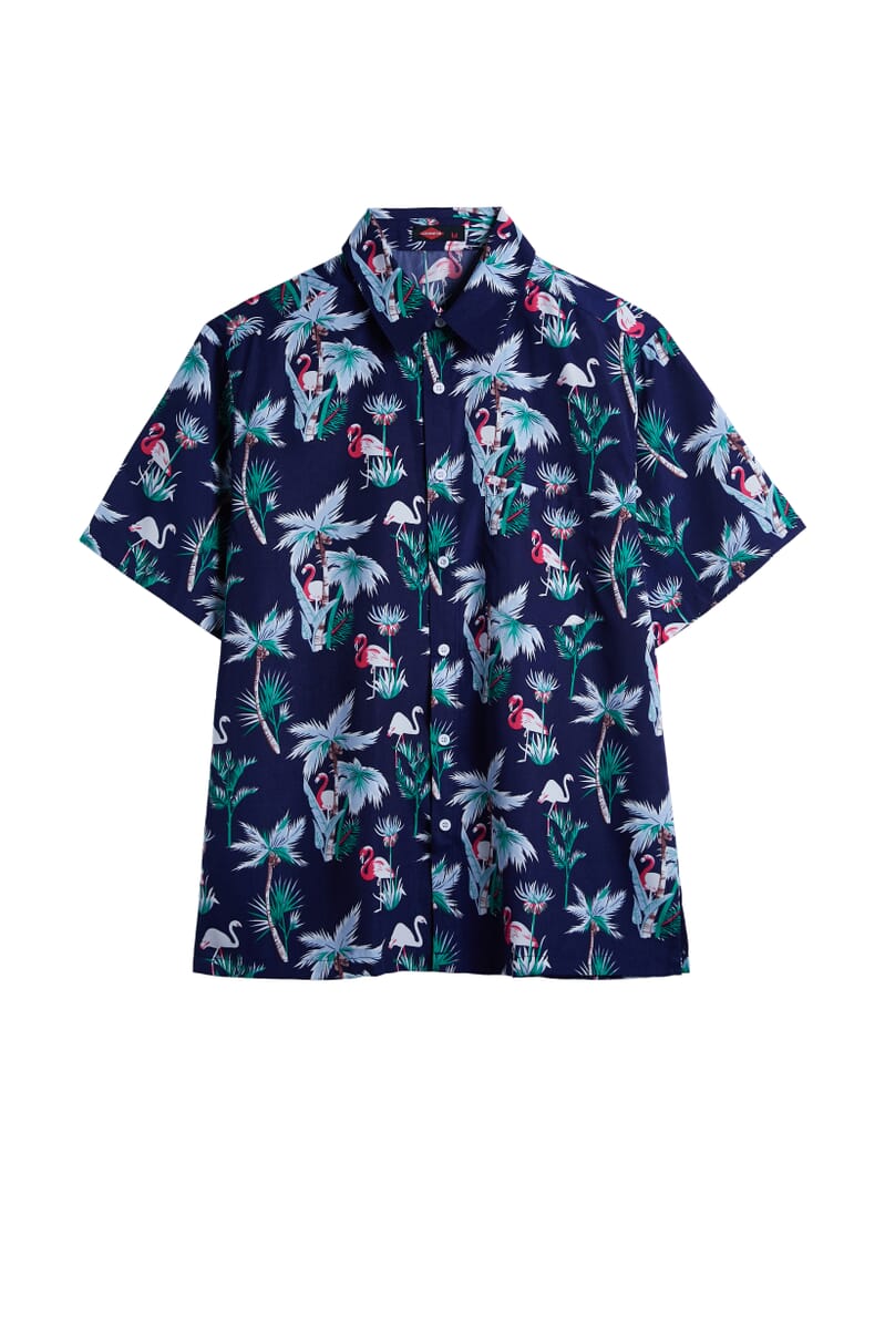 LeeHanton Men’s Navy Flamingo Button-Up Short Sleeve Shirt - L image number 0