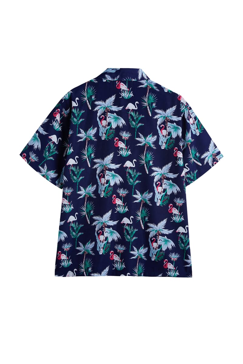 LeeHanton Men’s Navy Flamingo Button-Up Short Sleeve Shirt - L image number 2