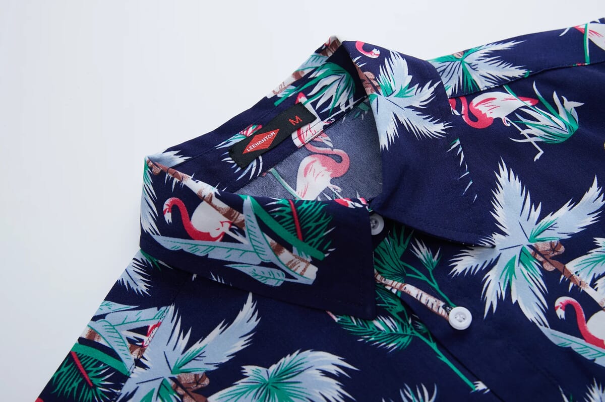 LeeHanton Men’s Navy Flamingo Button-Up Short Sleeve Shirt - L image number 3