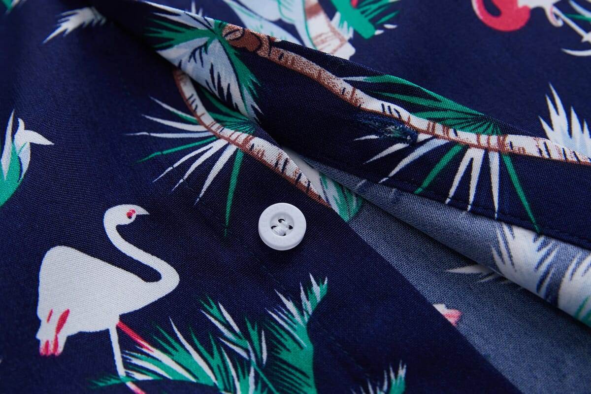 LeeHanton Men’s Navy Flamingo Button-Up Short Sleeve Shirt - L image number 4