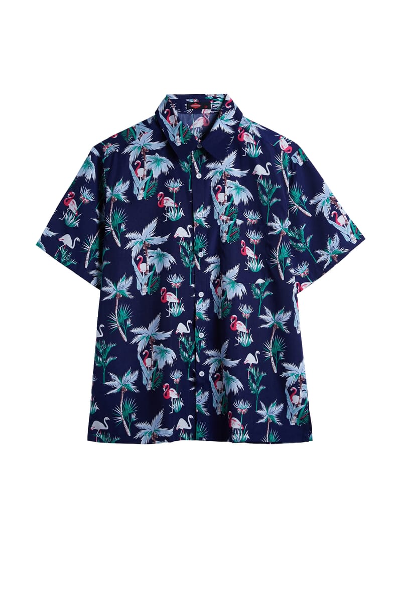 LeeHanton Men’s Navy Flamingo Button-Up Short Sleeve Shirt - S image number 1