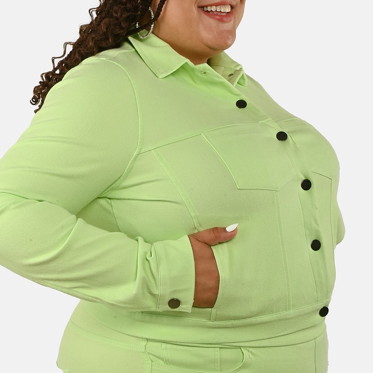 Comfort Oasis Paradise Green Cotton Blend Stretch Knit Jacket - 2X image number 4