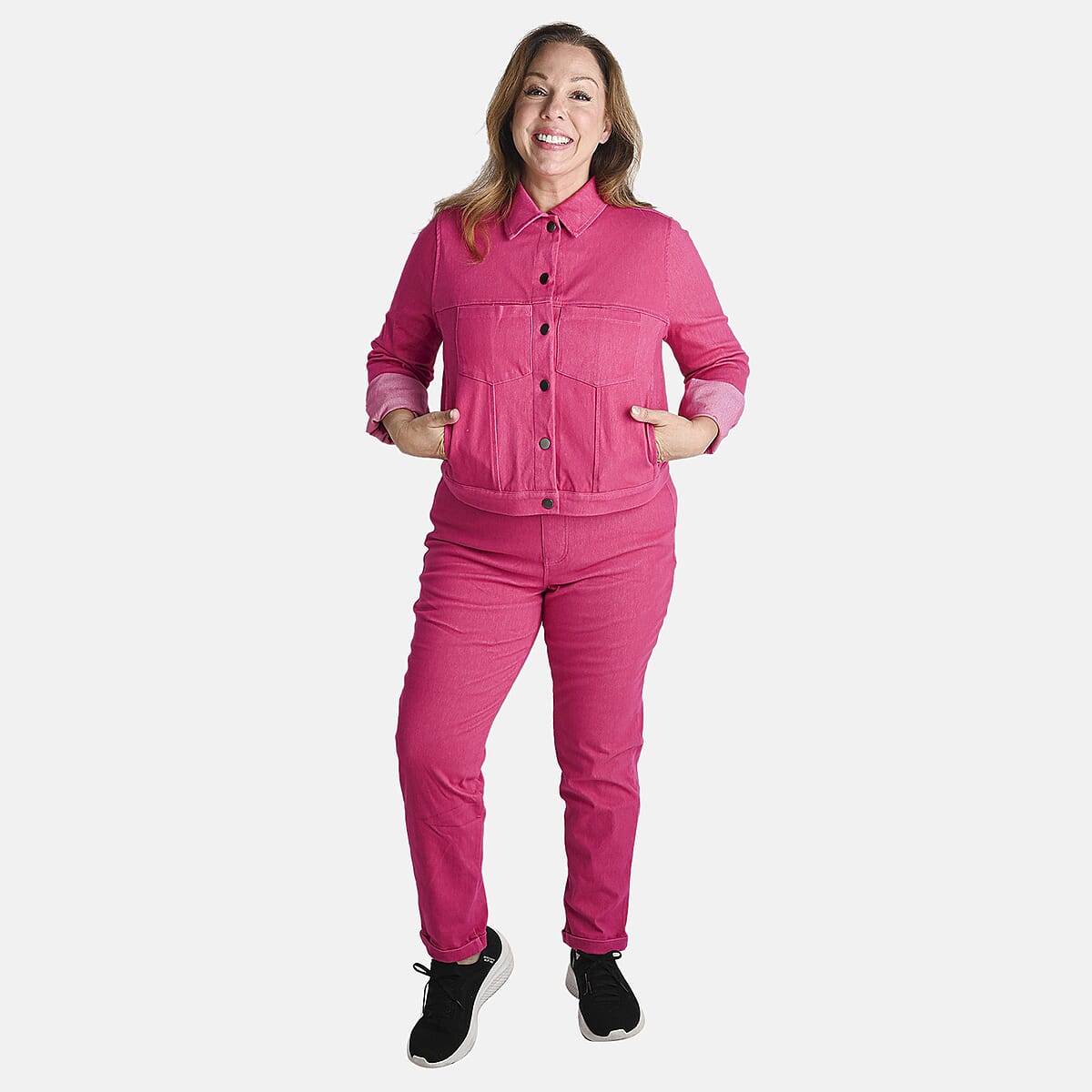 Comfort Oasis Beetroot Pink Cotton Blend Stretch Knit Jacket - L image number 0