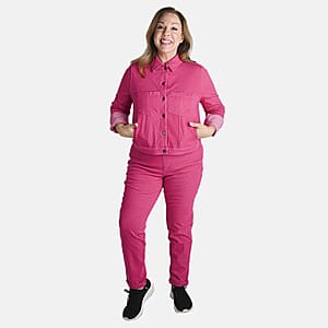 Comfort Oasis Beetroot Pink Cotton Blend Stretch Knit Jacket - L