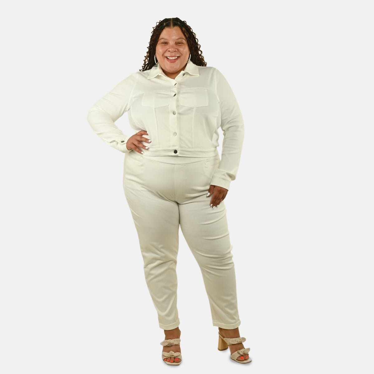 Comfort Oasis Coconut Milk Coconut Milk Knit Denim Jacket - L image number 0