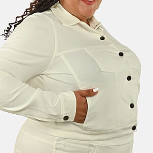 Comfort Oasis Coconut Milk Coconut Milk Knit Denim Jacket - L