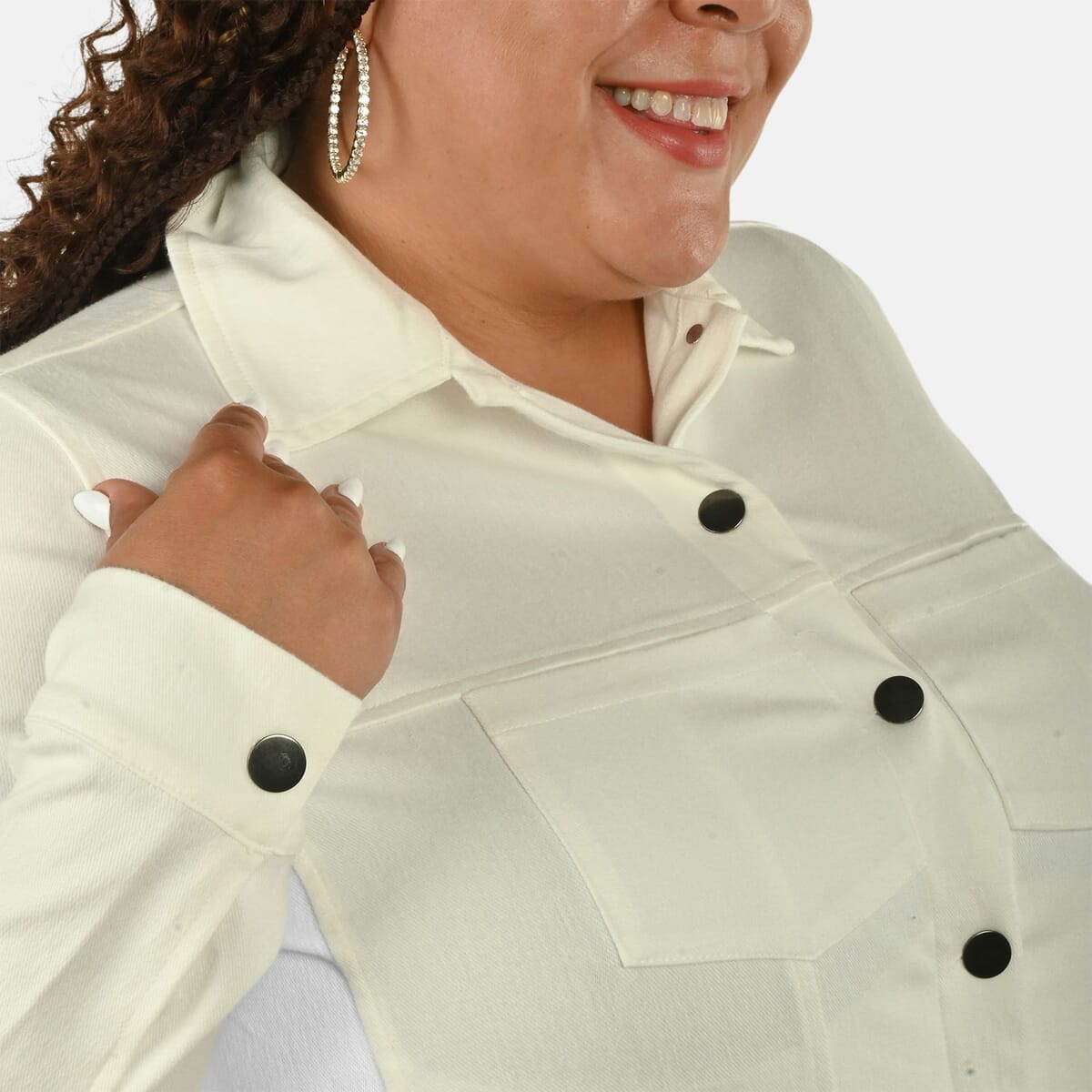 Comfort Oasis Coconut Milk Coconut Milk Knit Denim Jacket - L image number 4