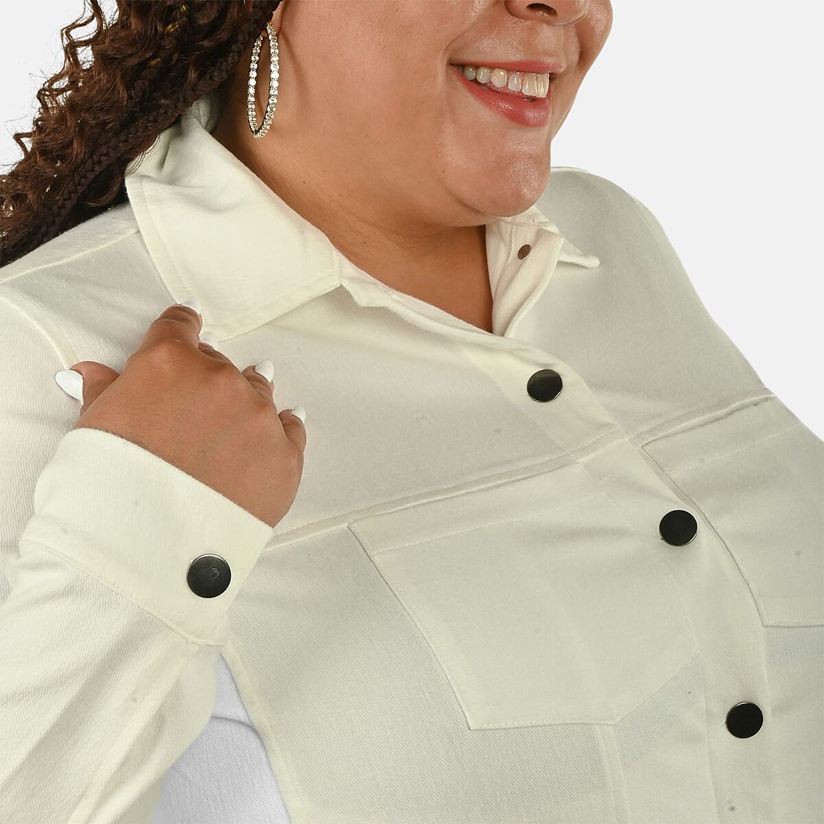 Comfort Oasis Coconut Milk Coconut Milk Knit Denim Jacket - M image number 4