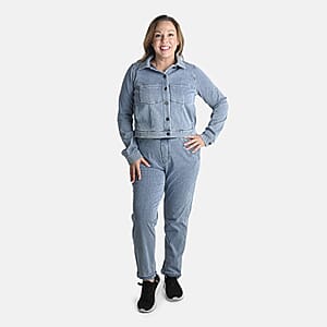 Comfort Oasis Light Wash Denim Cotton Blend Stretch Knit Jacket - L