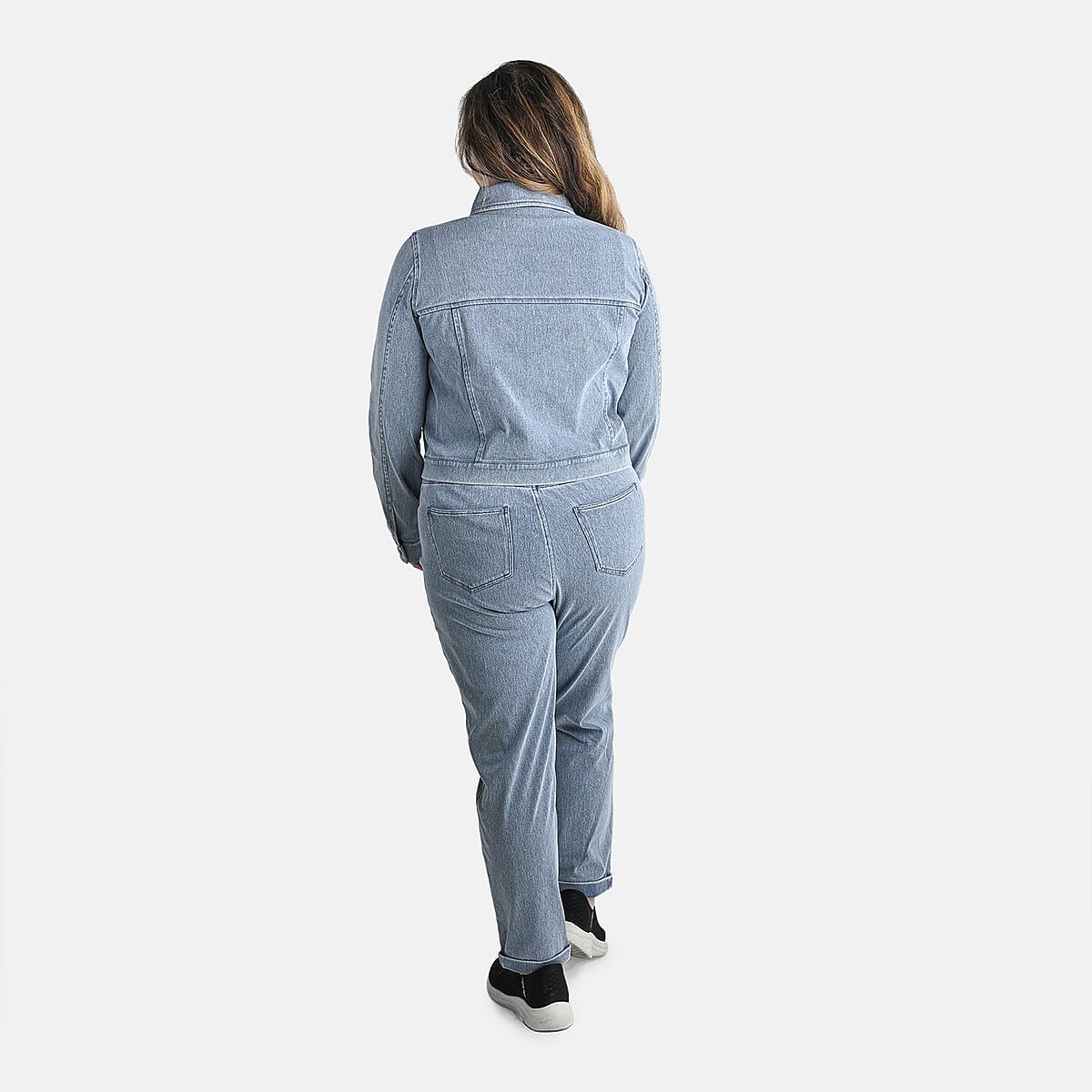 Comfort Oasis Light Wash Denim Cotton Blend Stretch Knit Jacket - L image number 1