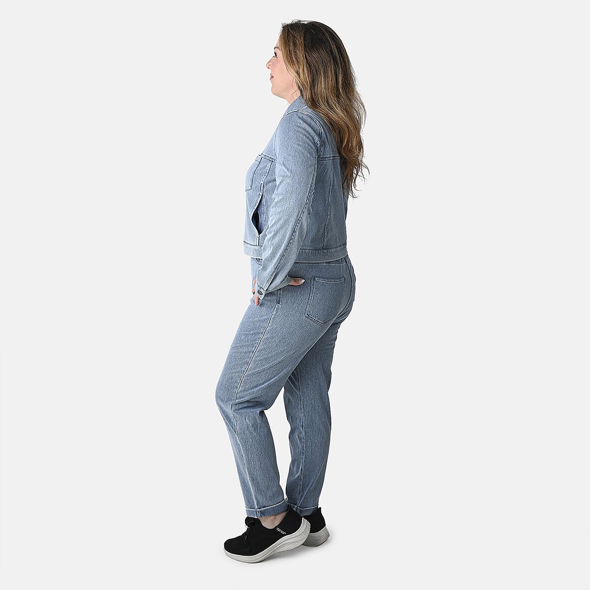 Comfort Oasis Light Wash Denim Cotton Blend Stretch Knit Jacket - L image number 2