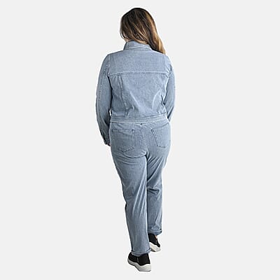 Comfort Oasis Light Wash Denim Cotton Blend Stretch Knit Pant - L