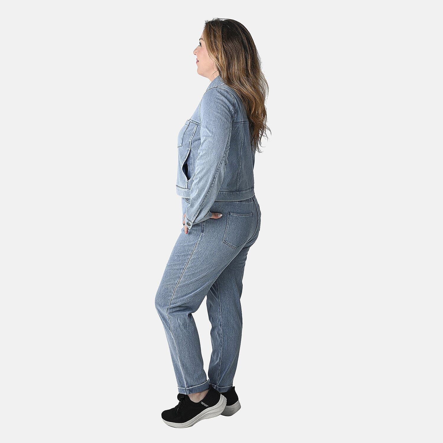 Comfort Oasis Light Wash Denim Cotton Blend Stretch Knit Pant - L