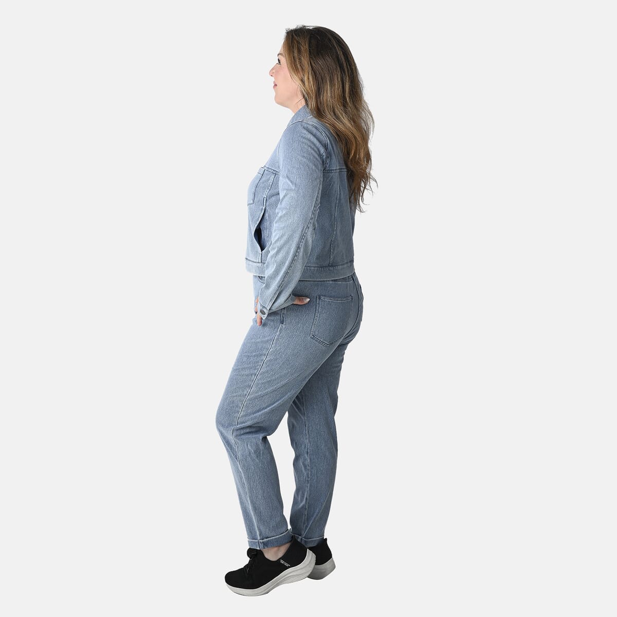 Comfort Oasis Light Wash Denim Cotton Blend Stretch Knit Pant - L image number 2