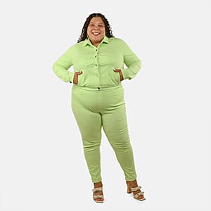 Comfort Oasis Paradise Green Cotton Blend Stretch Knit Pant - L