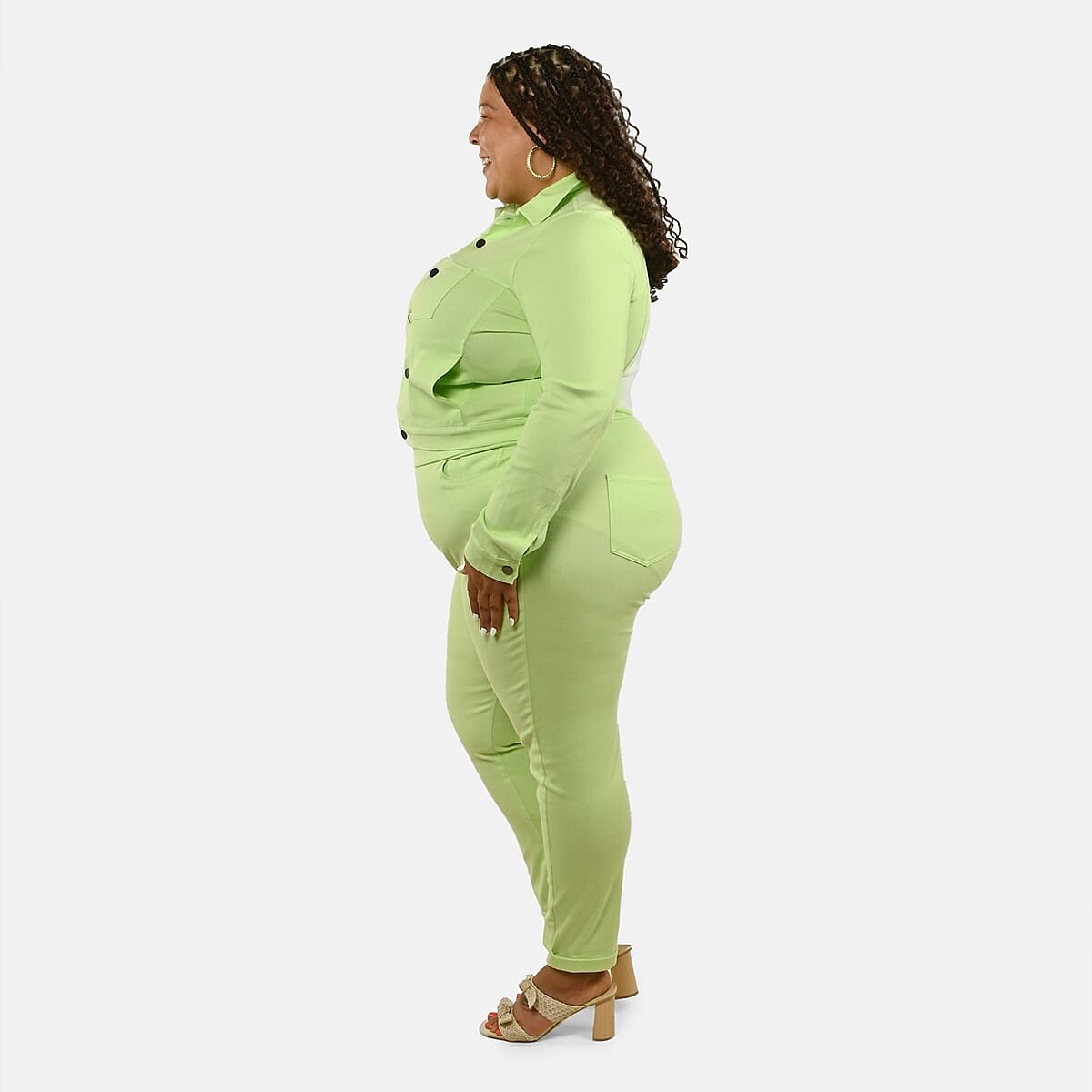 Comfort Oasis Paradise Green Cotton Blend Stretch Knit Pant - L image number 2