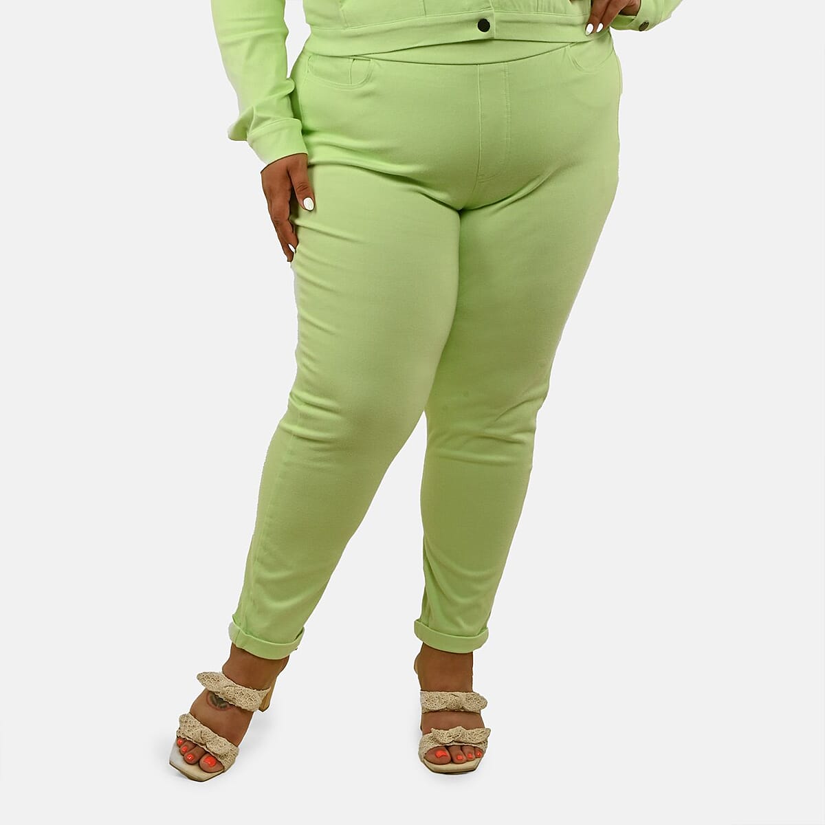 Comfort Oasis Paradise Green Cotton Blend Stretch Knit Pant - L image number 3