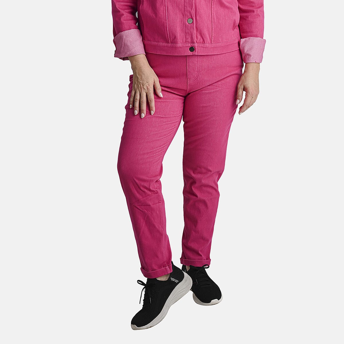 Comfort Oasis Beetroot Pink Cotton Blend Stretch Knit Pant - L image number 0