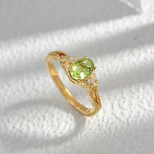 Peridot and White Zircon 0.83 ctw Fancy Ring in 14K YG Over Sterling Silver (Size 8)