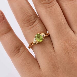 Peridot and White Zircon 0.83 ctw Fancy Ring in 14K YG Over Sterling Silver (Size 8)