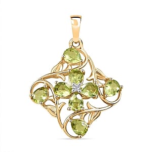 Peridot and White Zircon 1.29 ctw Pendant in Vermeil YG Over Sterling Silver