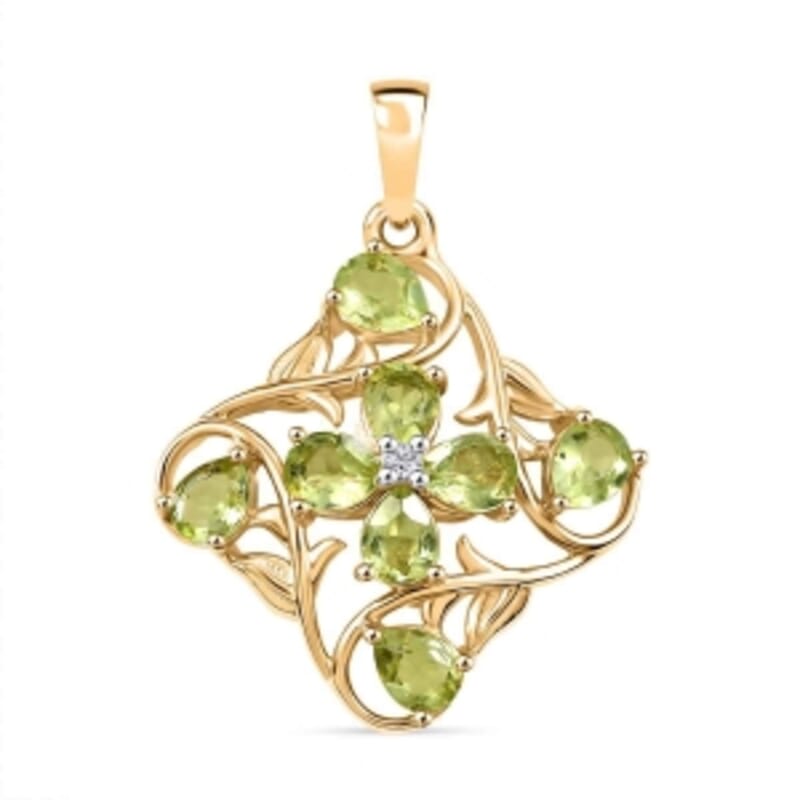 Peridot and White Zircon 1.29 ctw Pendant in Vermeil YG Over Sterling Silver
