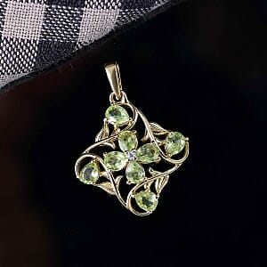 Peridot and White Zircon 1.29 ctw Pendant in Vermeil YG Over Sterling Silver