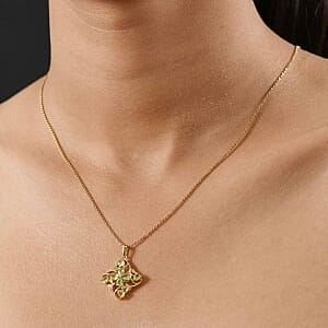 Peridot and White Zircon 1.29 ctw Pendant in Vermeil YG Over Sterling Silver