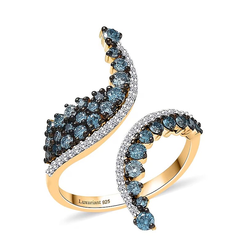Luxuriant Lab Grown Blue Diamond (IR) and Lab Grown White Diamond SI 1.00 ctw Twilight Vine Ring in 18K Vermeil Yellow Gold Over Sterling Silver (Size 10.0)