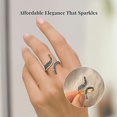 Luxuriant Lab Grown Blue Diamond (IR) and Lab Grown White Diamond SI 1.00 ctw Twilight Vine Ring in 18K Vermeil Yellow Gold Over Sterling Silver (Size 10.0)