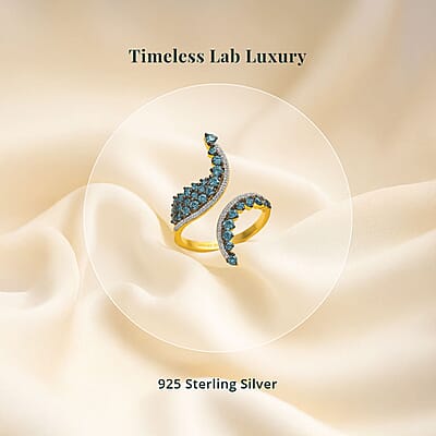 Luxuriant Lab Grown Blue Diamond (IR) and Lab Grown White Diamond SI 1.00 ctw Twilight Vine Ring in 18K Vermeil Yellow Gold Over Sterling Silver (Size 10.0)