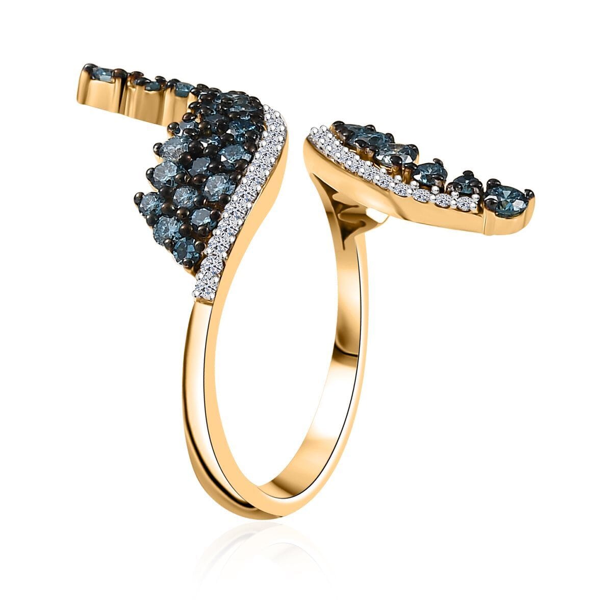 Luxuriant Lab Grown Blue and White Diamond SI 1.00 ctw Twilight Vine Ring in 18K Vermeil Yellow Gold Over Sterling Silver (Size 10.0) image number 3