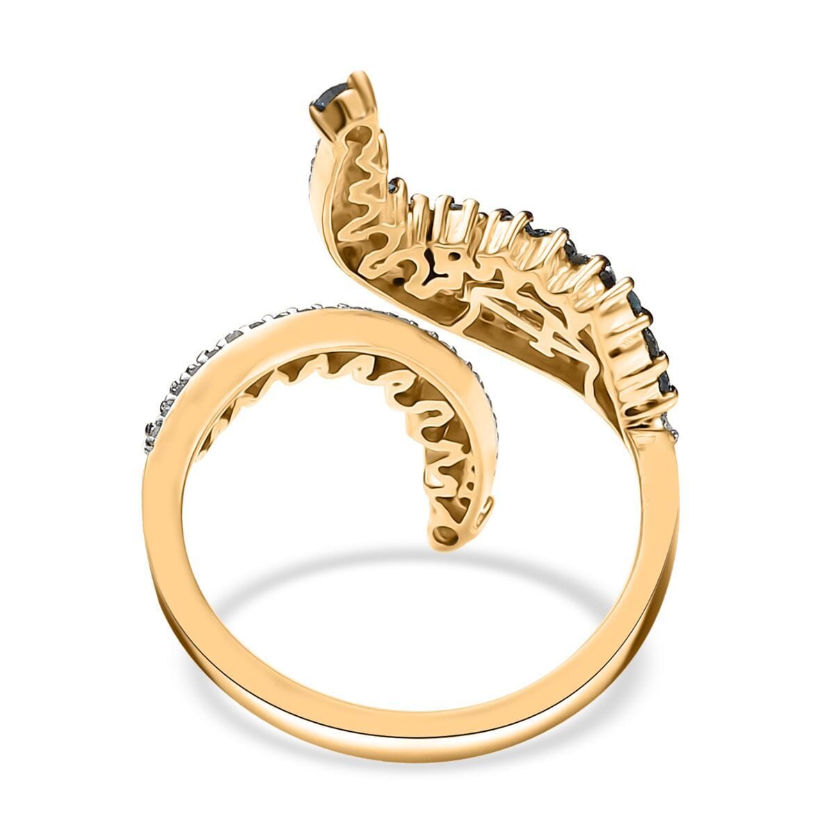 Luxuriant Lab Grown Blue and White Diamond SI 1.00 ctw Twilight Vine Ring in 18K Vermeil Yellow Gold Over Sterling Silver (Size 10.0) image number 4