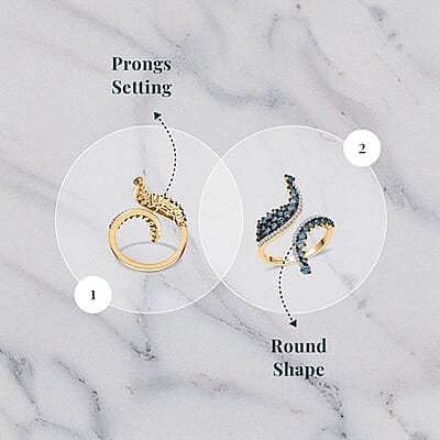Luxuriant Lab Grown Blue Diamond (IR) and Lab Grown White Diamond SI 1.00 ctw Twilight Vine Ring in 18K Vermeil Yellow Gold Over Sterling Silver (Size 10.0)