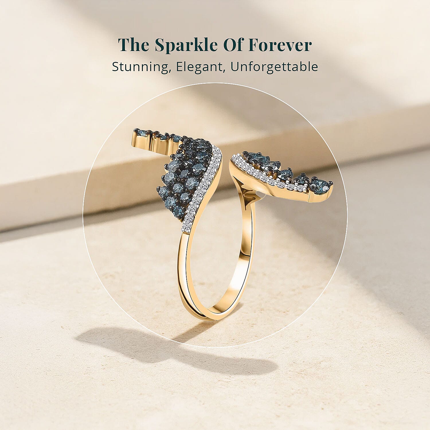 Luxuriant Lab Grown Blue Diamond (IR) and Lab Grown White Diamond SI 1.00 ctw Twilight Vine Ring in 18K Vermeil Yellow Gold Over Sterling Silver (Size 10.0)