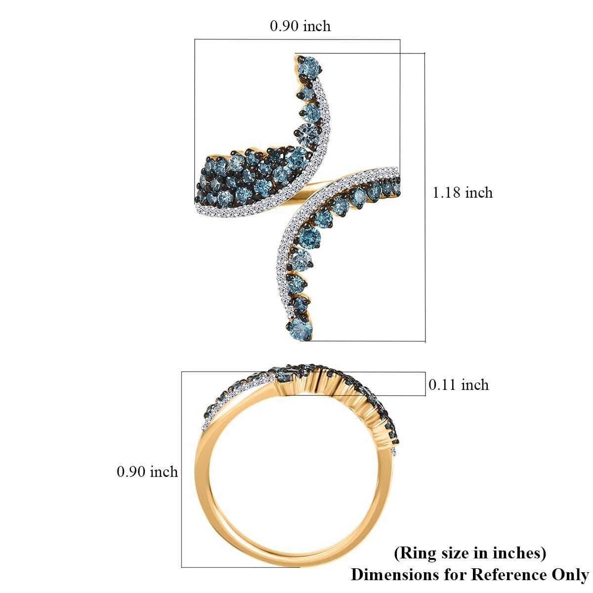 Luxuriant Lab Grown Blue and White Diamond SI 1.00 ctw Twilight Vine Ring in 18K Vermeil Yellow Gold Over Sterling Silver (Size 10.0) image number 5