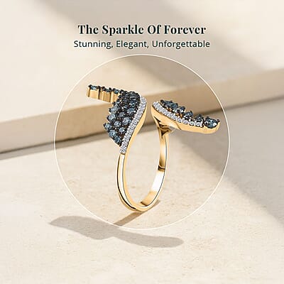 Luxuriant Lab Grown Blue Diamond (IR) and Lab Grown White Diamond SI 1.00 ctw Twilight Vine Ring in 18K Vermeil Yellow Gold Over Sterling Silver (Size 10.0)