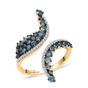 Luxuriant Lab Grown Blue and White Diamond SI 1.00 ctw Twilight Vine Ring in 18K Vermeil Yellow Gold Over Sterling Silver (Size 6.0)