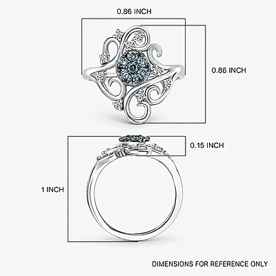 Luxuriant Lab Grown Blue Diamond (IR) (SI) and Lab Grown Diamond 0.50 ctw Frosted Bloom Ring in Rhodium Over Sterling Silver (Size 10.0)