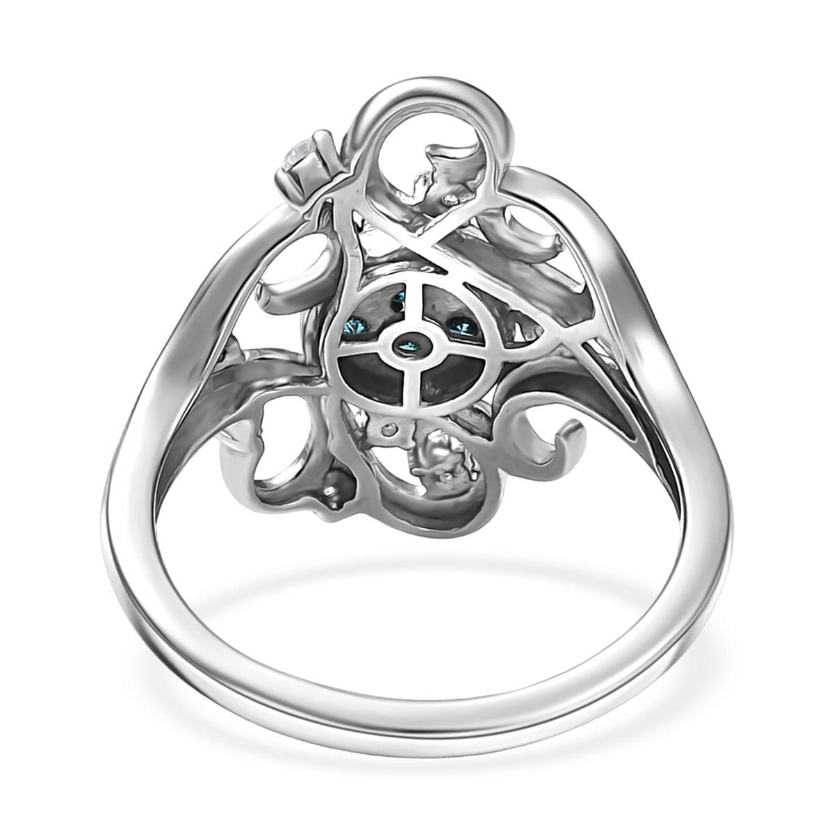 Luxuriant Lab Grown Blue and White Diamond SI 0.50 ctw Frosted Bloom Ring in Rhodium Over Sterling Silver (Size 6.0) image number 4
