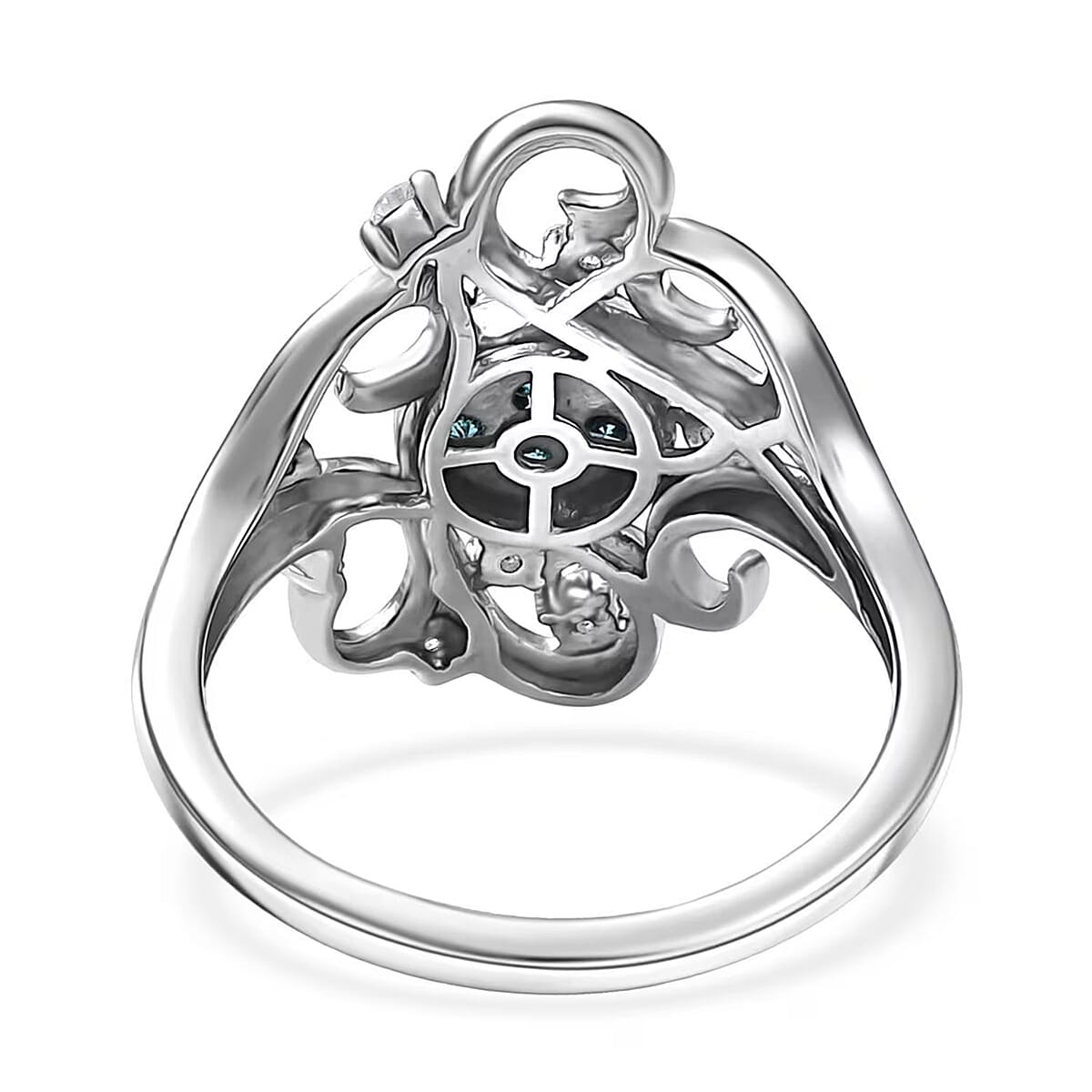 Luxuriant Lab Grown Blue Diamond (IR) (SI) and Lab Grown Diamond 0.50 ctw Frosted Bloom Ring in Rhodium Over Sterling Silver (Size 7.0) image number 7