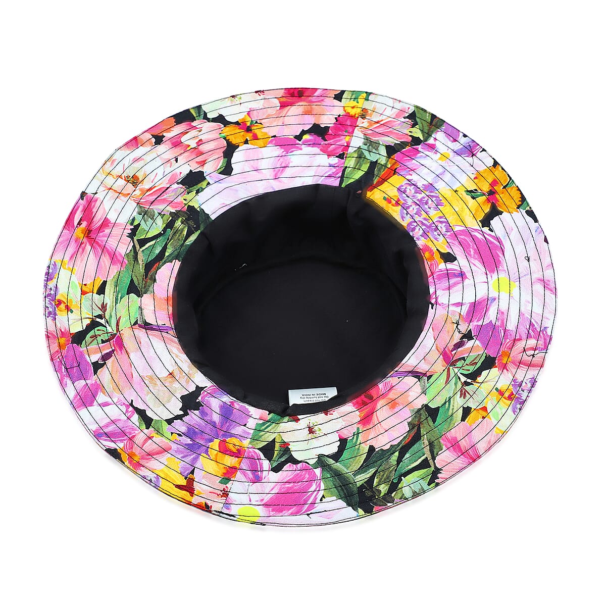 Black Floral Printed Cotton Poplin Hat with Solid Lining image number 2