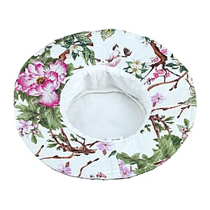White Floral Cotton Poplin Woven Bucket Hat - One Size Fits Most